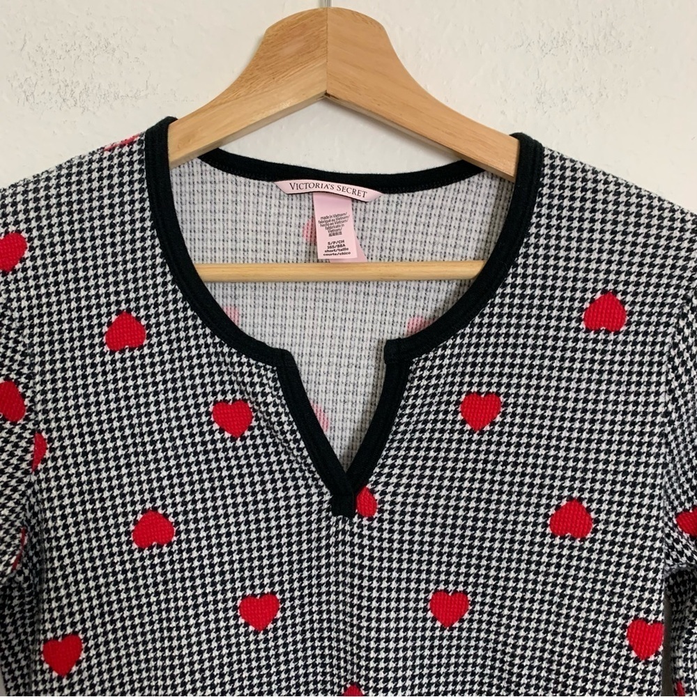 Victoria’s Secret Houndstooth Heart Thermal Pajama Set Womens S Waffle Stretch - Picture 7 of 13